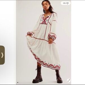 Free People Sweet Escape Midi Dress in White XS Embroidered Long Sleeve